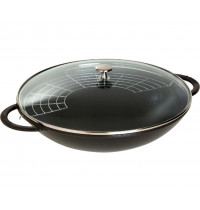 Вок чугунный STAUB со стеклянной крышкой, черный, 5.7 л, 37 см