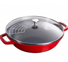 Вок чугунный STAUB со стеклянной крышкой, вишневый, 4.4 л, 30 см