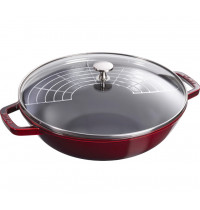 Вок чугунный STAUB со стеклянной крышкой, гранатовый, 4.4 л, 30 см