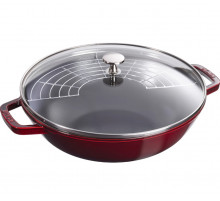 Вок чугунный STAUB со стеклянной крышкой, гранатовый, 4.4 л, 30 см