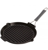 Сковорода-гриль чугунная STAUB, круглая, с силиконовой ручкой, черная, 27 см